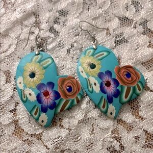 polymer clay Floral Heart Swarovski earrings